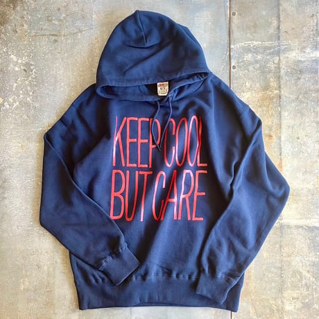 KEEP COOL BUT CARE Hoodie ネイビー×マルーン (コットン100%／ポケットレス)