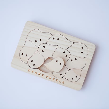 【完売】はがきサイズ おばけパズル （富士山麓ヒノキ無垢材5mm厚）