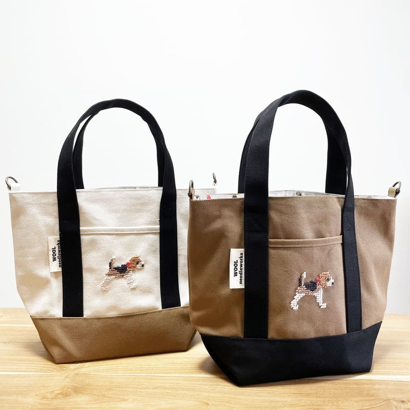 ビーグル刺繍 キャンバストートバッグ Mサイズ 3配色 ビーグル刺繍 キャンバストートバッグ Mサイズ 3配色