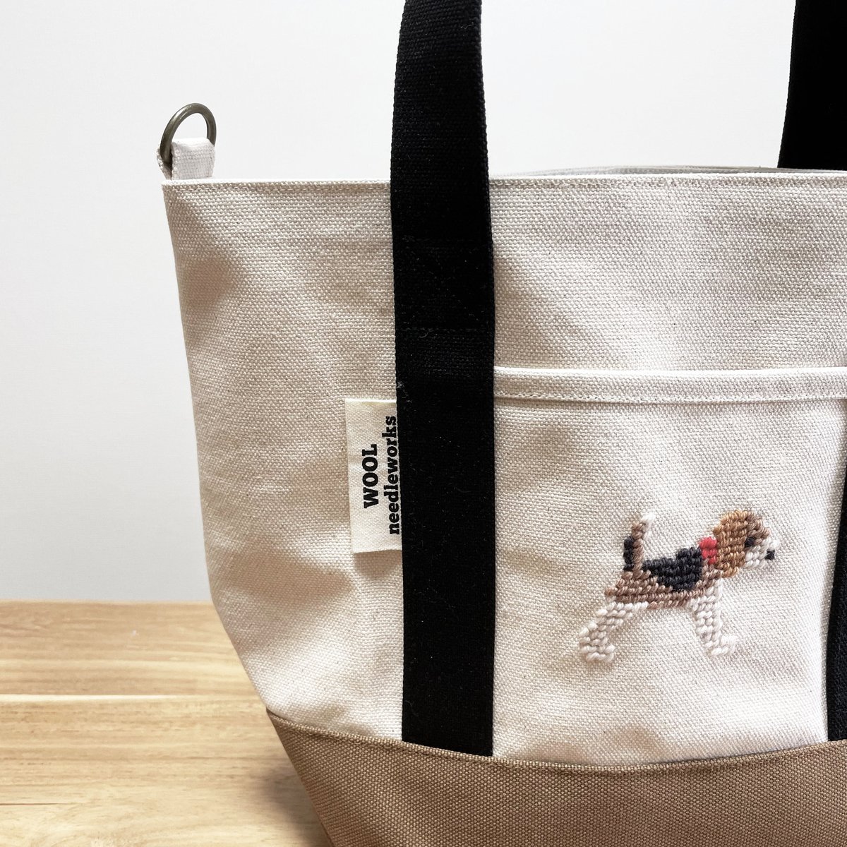 ビーグル刺繍 キャンバストートバッグ Mサイズ 3配色