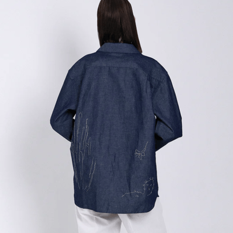 TANAKA   THE SHIRTS - INDIGO LINEN (EMBROIDERY)