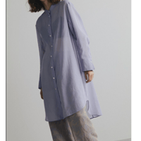 CINOH  COTTON ORGANDIE NO COLLAR LONG SHIRT