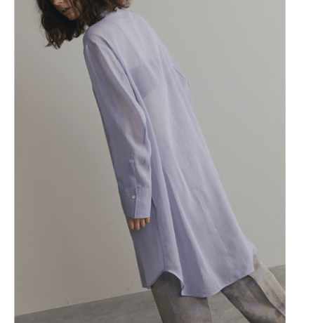 CINOH  COTTON ORGANDIE NO COLLAR LONG SHIRT