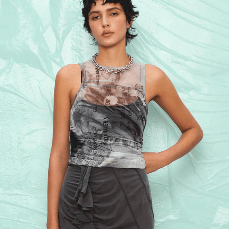 Maison Special Tulip Gather Mesh Tank Top |