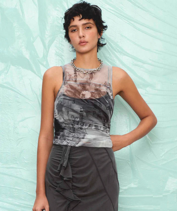 Maison Special Tulip Gather Mesh Tank Top |