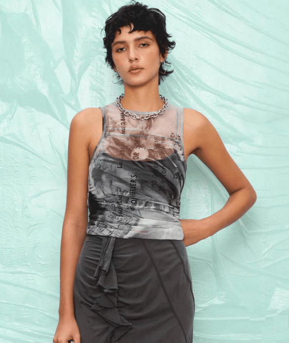 Maison Special Tulip Gather Mesh Tank Top |