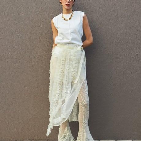 MAISON SPECIALB Sheer Ruffle Skirt  WHITE