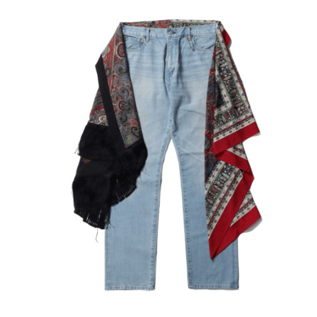 JUNYA WATANABE MAN  綿セルビッチデニム 製品加工×シルクサテン×エステル更紗 Levi's Wネームパンツ