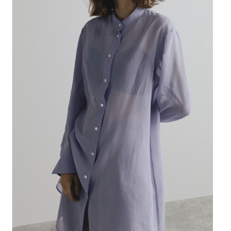 CINOH  COTTON ORGANDIE NO COLLAR LONG SHIRT