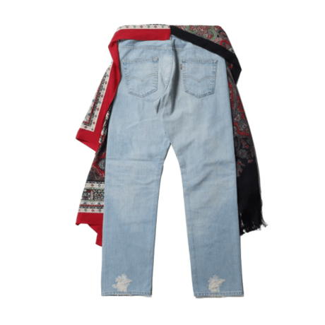 JUNYA WATANABE MAN  綿セルビッチデニム 製品加工×シルクサテン×エステル更紗 Levi's Wネームパンツ