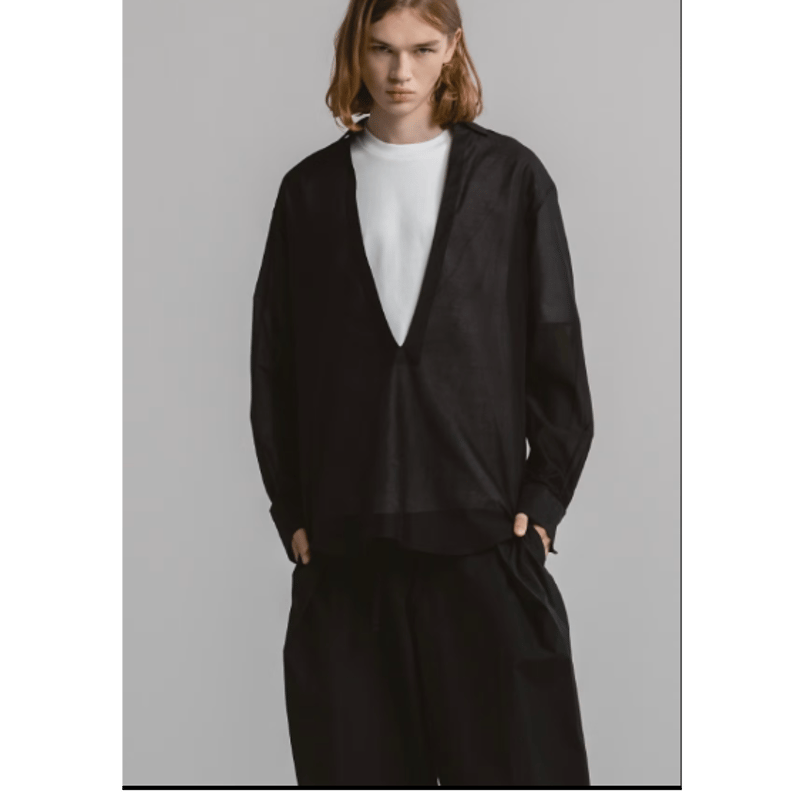 CINOH DEEP V NECK COTTON SILK SHIRT | UNKER