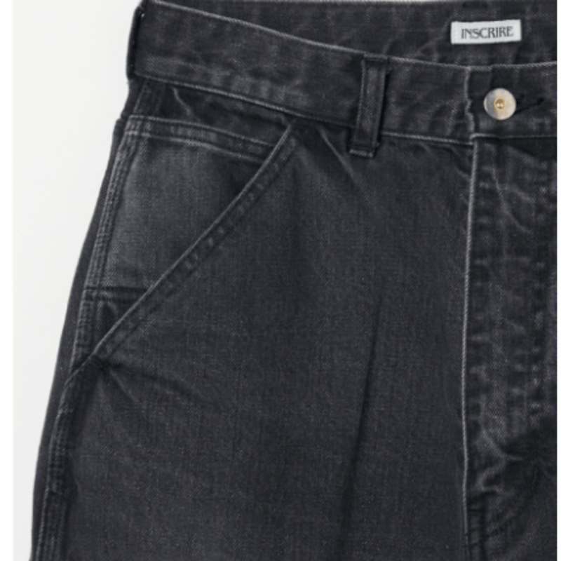 INSCRIRE Japan製 Double Knee Black Denim Prison Blues Double Knee Jeans with Buttons, Rinsed Black (7