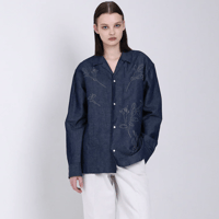 TANAKA   THE SHIRTS - INDIGO LINEN (EMBROIDERY)