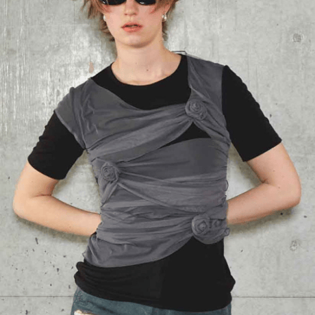 Maison Special  Flower Motif Tulle Layered Tops