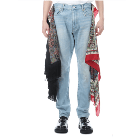 JUNYA WATANABE MAN  綿セルビッチデニム 製品加工×シルクサテン×エステル更紗 Levi's Wネームパンツ
