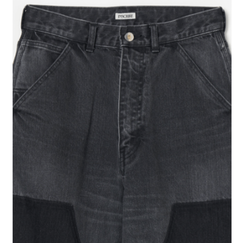 INSCRIRE Japan製 Double Knee Black Denim Prison Blues Double Knee Jeans with Buttons, Rinsed Black (7