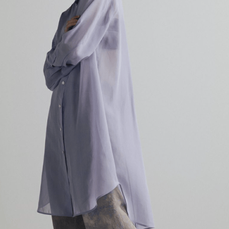 CINOH  COTTON ORGANDIE NO COLLAR LONG SHIRT