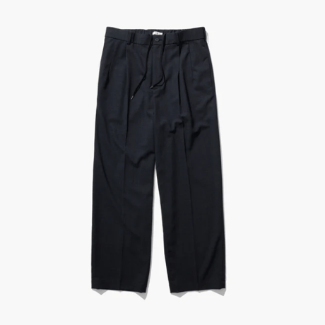 ATON   TWIST WOOL GAUZE | TWO TUCKED EASY PANTS   (NAVY)