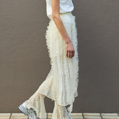 MAISON SPECIALB Sheer Ruffle Skirt  WHITE