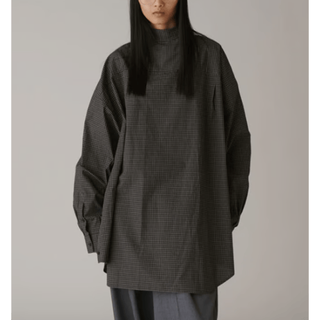 INSCRIRE   Cotton Check Cape Shirt BLACK