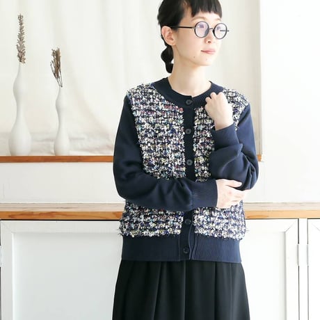 COOHEM| コーヘン | AUTUMN GARDEN TWEED CARDIGAN｜ツイードニットカーディガン| NAVY｜ 11-224-004｜SIZES/M