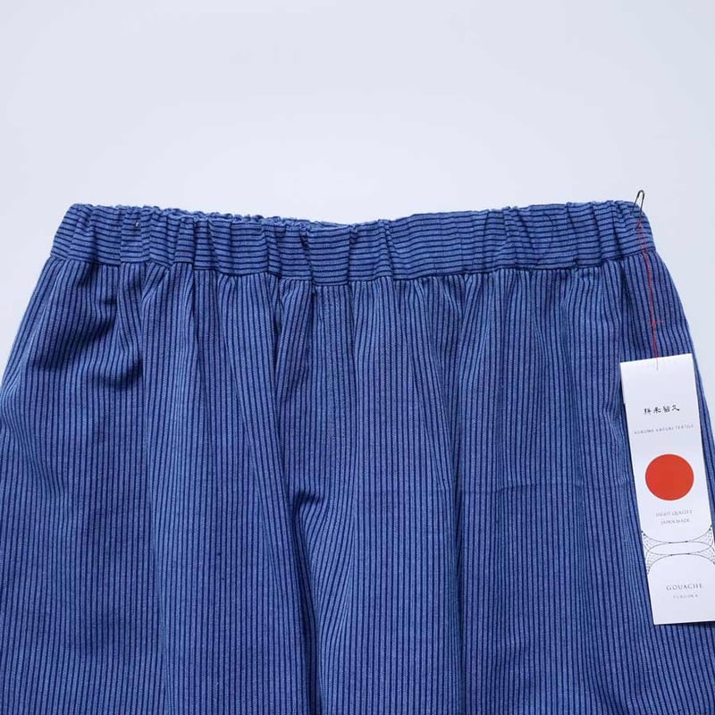 久留米かすり｜kasuri wide pants｜絣ワイドパンツ ｜羽縞青｜GOUACHE F
