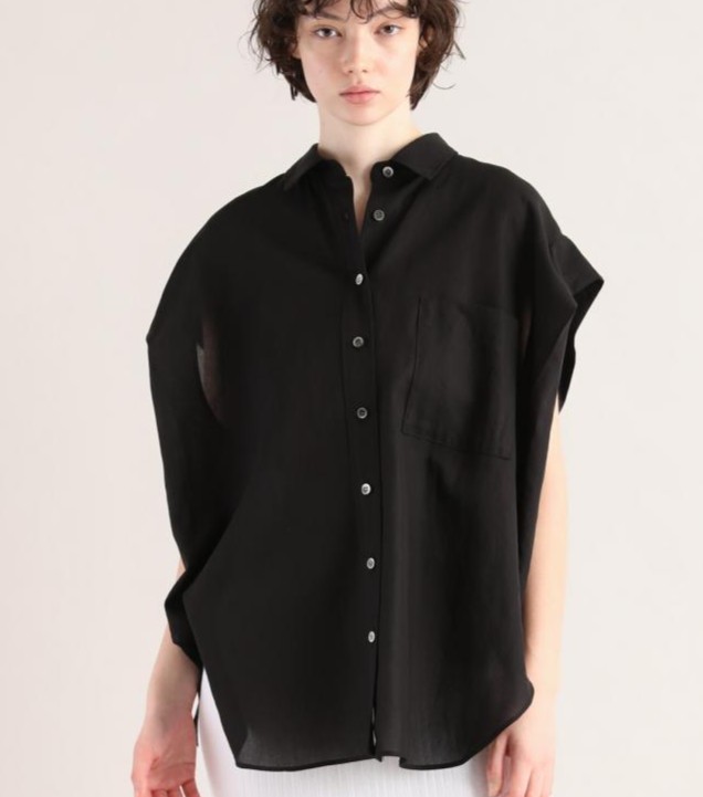 SACRA｜サクラ ｜SHRINK GABARDINE SHIRT｜125217071｜BLA