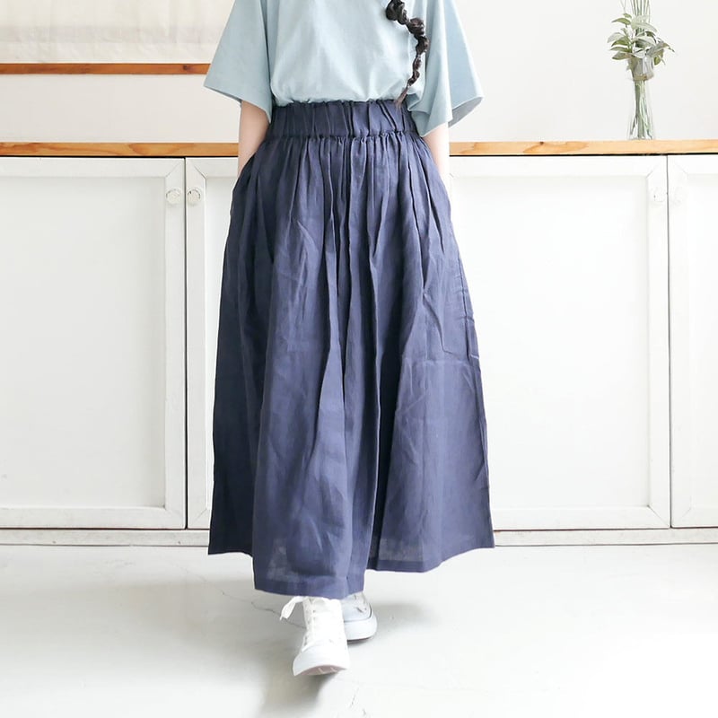 GOUACHE FUKUOKA ｜ガッシュ｜リネンタックロングスカート | NAVY | G