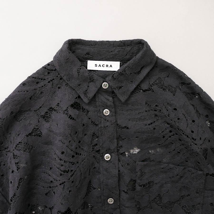 SACRA｜サクラ ｜LEAF RASCHEL LACE CROPPED SHIRT｜OFF