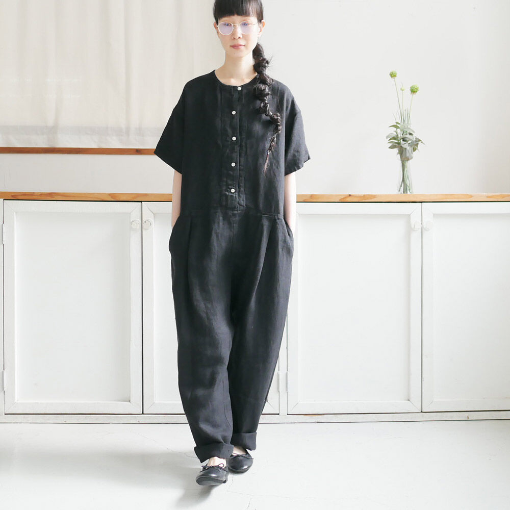 si-si-si リネン千鳥オールインワン si-si-si リネン千鳥オールインワン