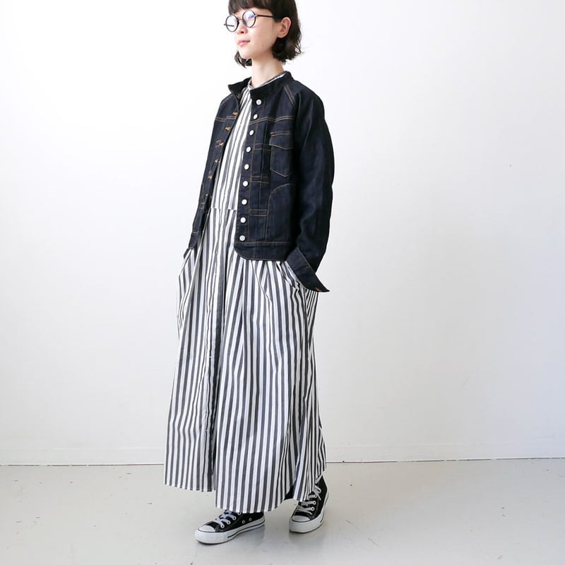 ティッカ　近年モデル　ロングシャツワンピース　バンドカラー　ストライプ　Ｆ 新品TICCA ティッカ/ストライプバンドカラーナローシャツ