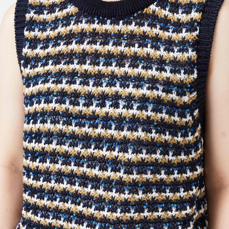 COOHEM| コーヘン |SUKASHI BORDER KNIT VEST｜IVORY/NA