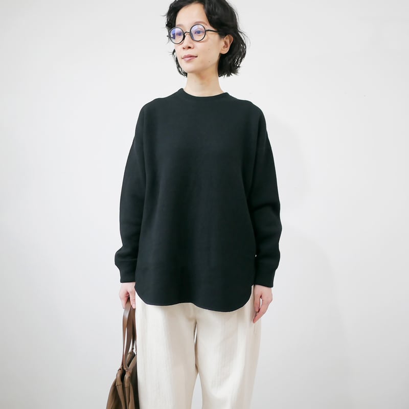 SACRA サクラ 24AW 日本製 WOOLEN COTTON TOP ウールコットントップス 124550091 38 BLACK トレーナー プルオーバー トップス【中古】【SACRA】 SACRA - SACRA サクラ 24AW 日本製 WOOLEN COTTON TOP ウールコットン