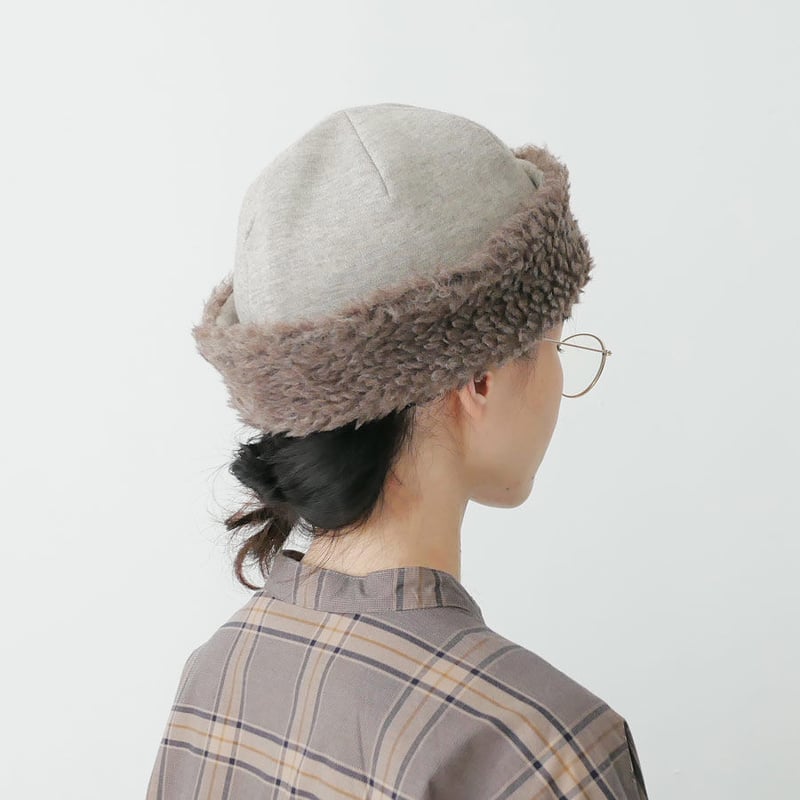 【mature ha. 】マチュアーハ ボアフードキャップhood capグレー mature ha.｜マチュアーハ ｜hood cap organic cotton｜ボアキャ