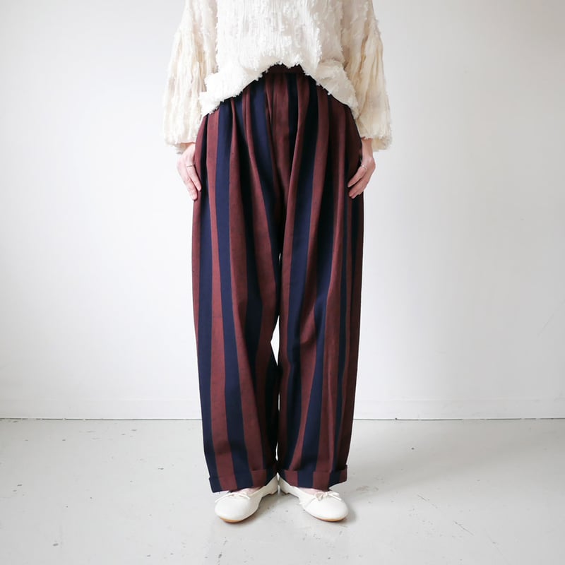 久留米かすり|kasuri wide pants|絣ワイドパンツ |大縞 久留米かすり|kasuri wide pants|絣ワイドパンツ |大縞