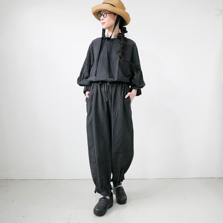 qiri｜キリ｜embroidery jacquard gather pants｜チャコール