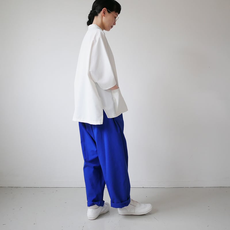 久留米かすり｜kasuri wide pants｜絣ワイドパンツ ｜無地青｜GOUACHE F 