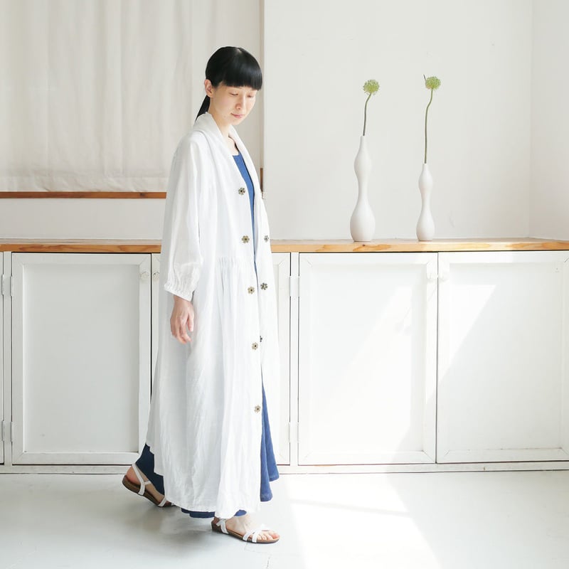 K｜Kurume Kasuri Kenkyusya｜ショールカラーピンタックワンピコート 