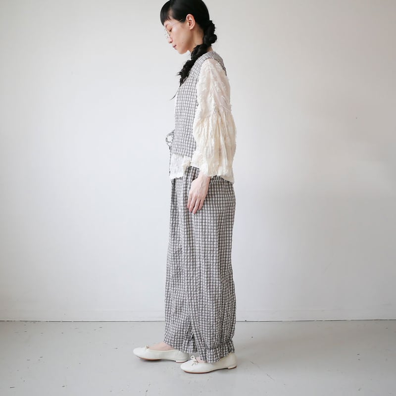 qiri｜キリ｜sashiko check vest｜beige | GOUACHE FUKUOKA