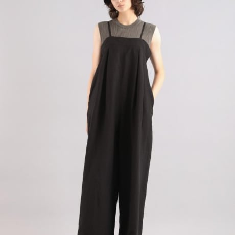 SACRA｜サクラ ｜RAYON LINEN TUMBLE SALOPETTE｜125109051｜CHARCOAL/BLACK