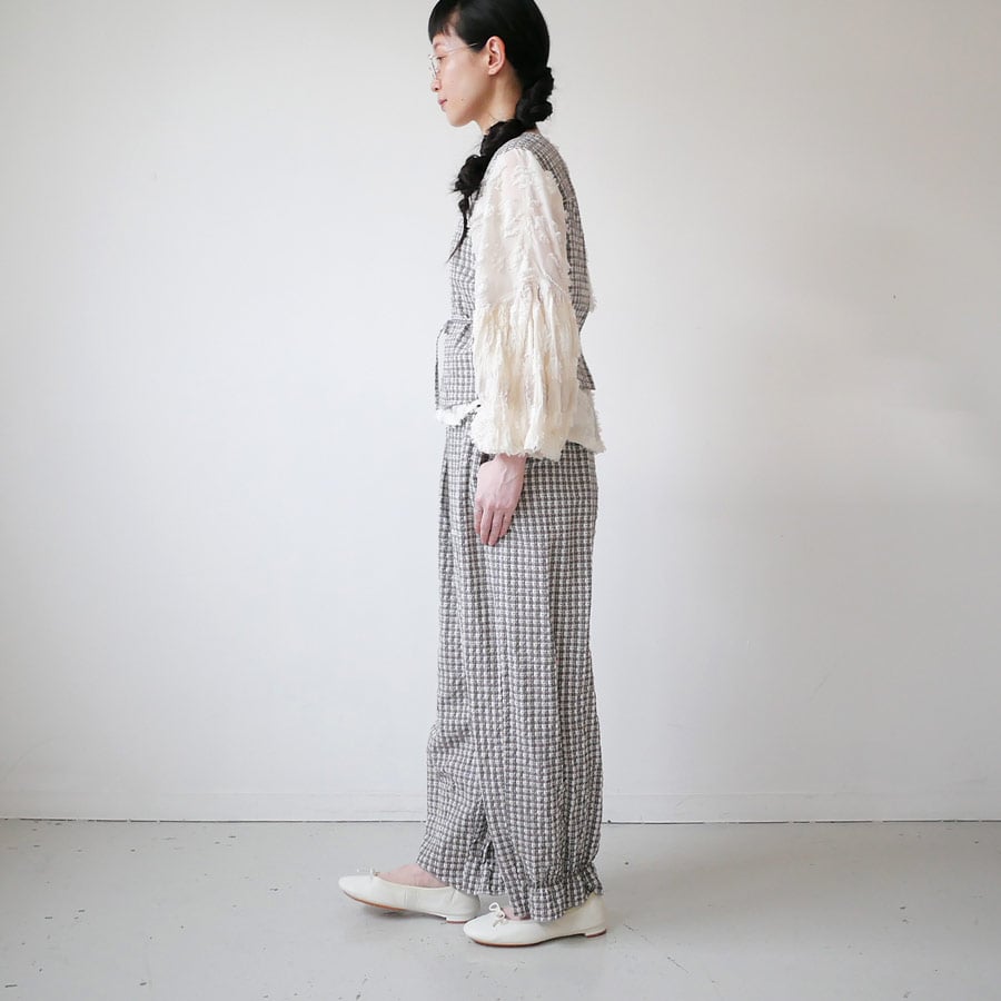 qiri｜キリ｜sashiko check gather pants ｜beige | GOU 