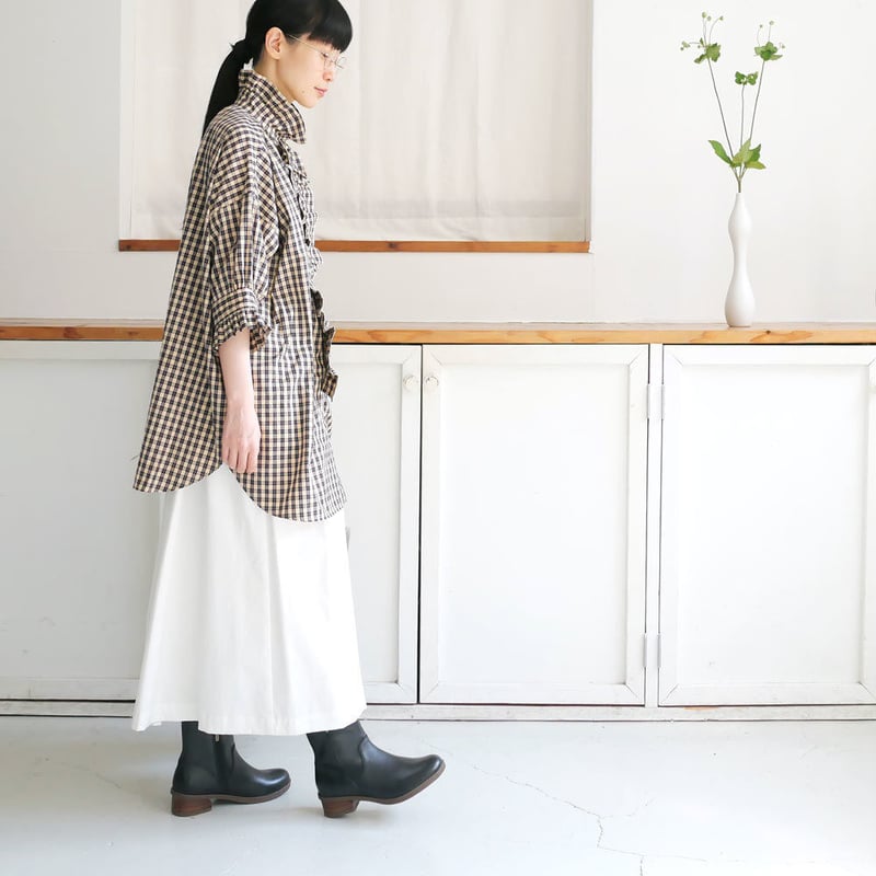 dahl'ia ｜ダリア ｜ フロントフリル ロング ブラウス チェック｜DBL