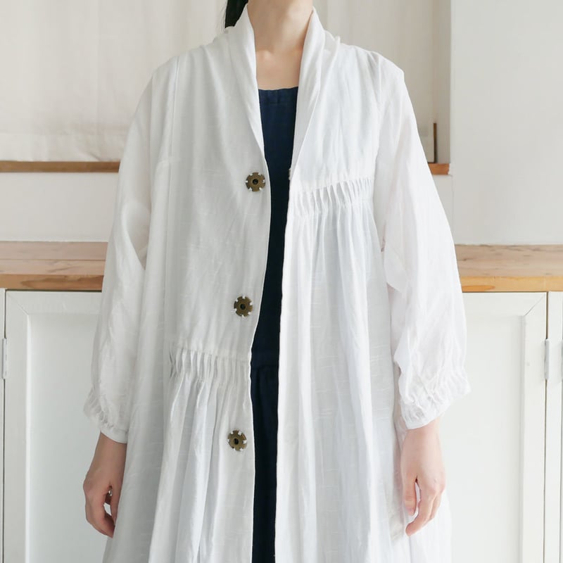 K|Kurume Kasuri Kenkyusya|ショールカラーピンタックワンピ K|Kurume Kasuri Kenkyusya|ショールカラーピンタックワンピ