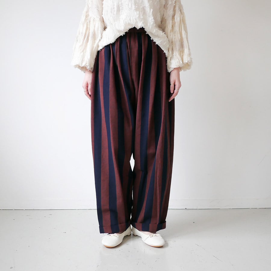久留米かすり｜kasuri wide pants｜絣ワイドパンツ ｜大縞｜GOUACHE FU
