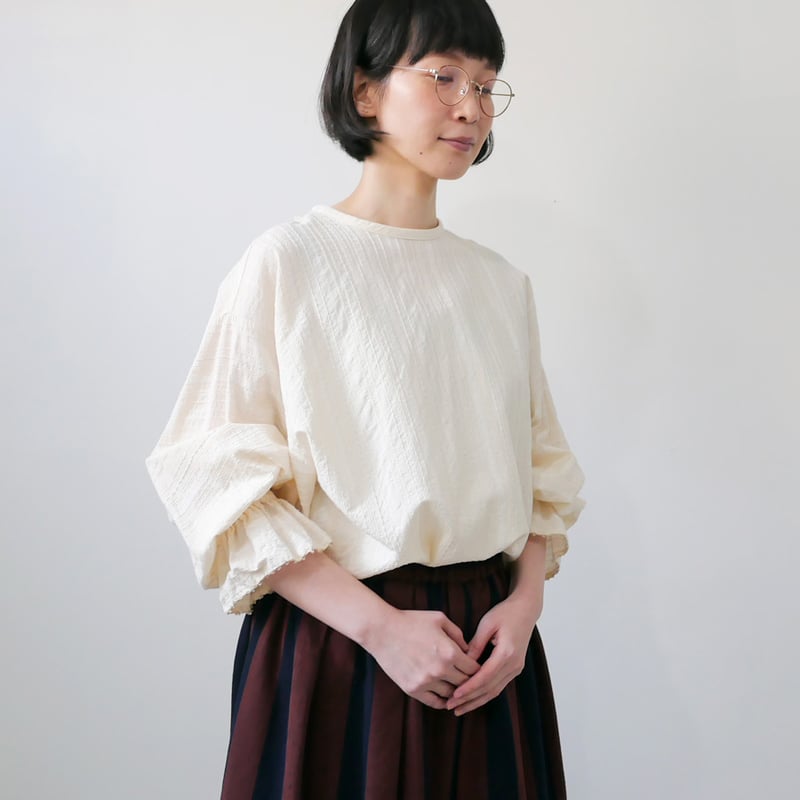Bellmama qiri kakkousou blouse ブラウス qiri ｜キリ｜embroidery jacquard ギャザースリーブブラウス｜キナリ |