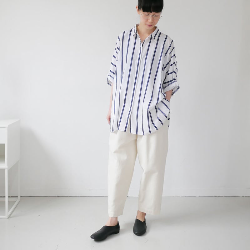 MARMARI｜マルマリ ｜比翼ストライプワイドシャツ｜MBL-78｜WHITE/NAVY