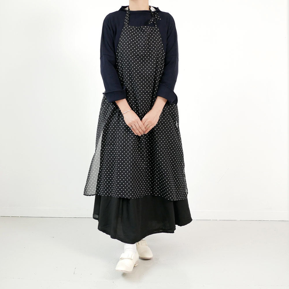 g｜glam｜グラム｜コットンシフォンドットエプロン｜BLACK・NAVY｜g