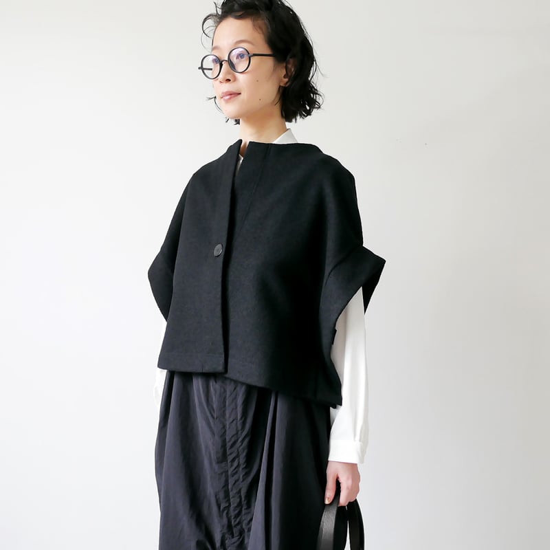 【専用】SH-HIRAI スーヒライ　ウールジャージーポンチョ　38 М SI-HIRAI｜スーヒライ｜ SHORT ROBE｜CHAW25-60115 ｜BLACK
