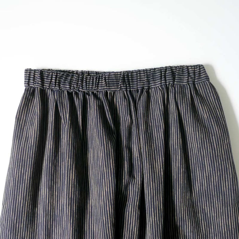 久留米かすり｜kasuri wide pants｜絣ワイドパンツ ｜よろけ縞 濃紺