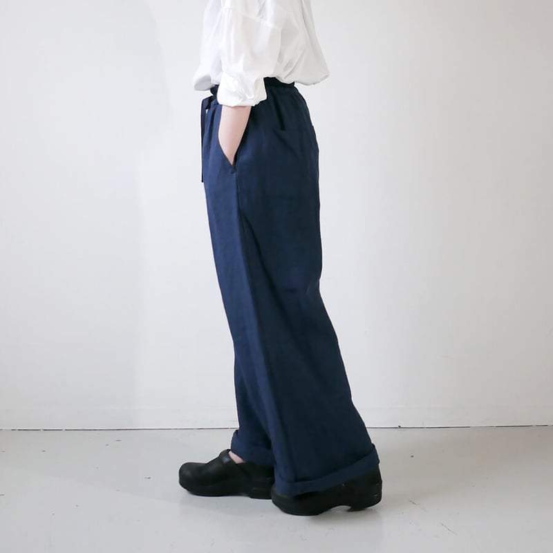 ゆず茶　ユニバーサルティシュ　リネン100%ワイドパンツ ゆず茶 ユニバーサルティシュ リネン100%ワイドパンツ ゆず茶